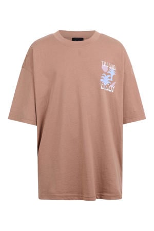 T-shirt met backprint - lichtbruin