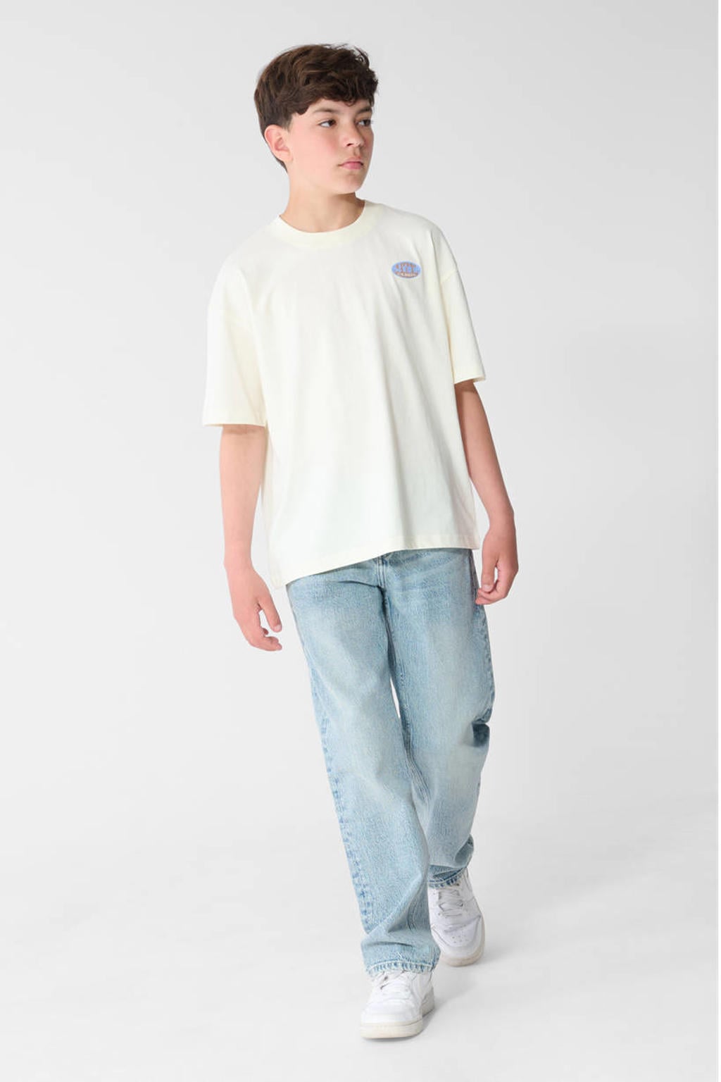 Ecru jongens Shoeby T-shirt van katoen met backprint, korte mouwen en ronde hals