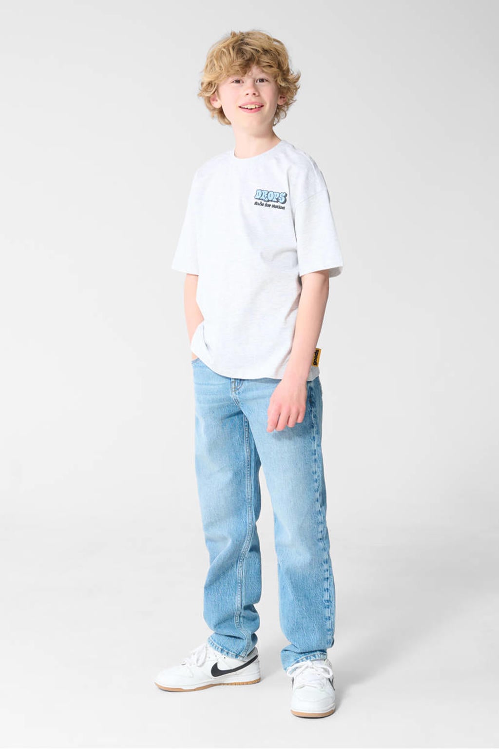 Lichtgrijze jongens Shoeby T-shirt van katoen met backprint, korte mouwen en ronde hals
