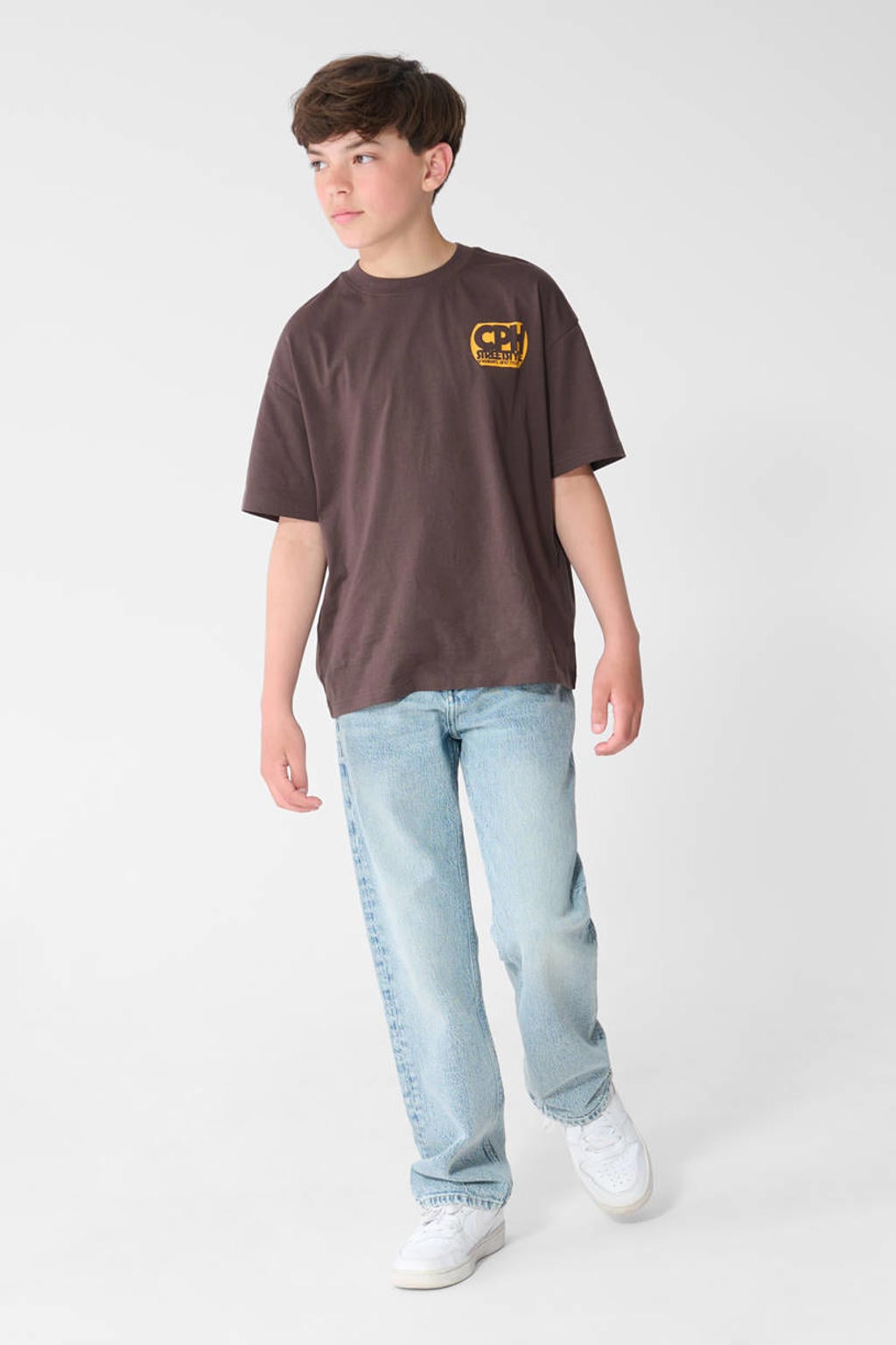 Donkerblauwe jongens Shoeby T-shirt van katoen met backprint, korte mouwen en ronde hals