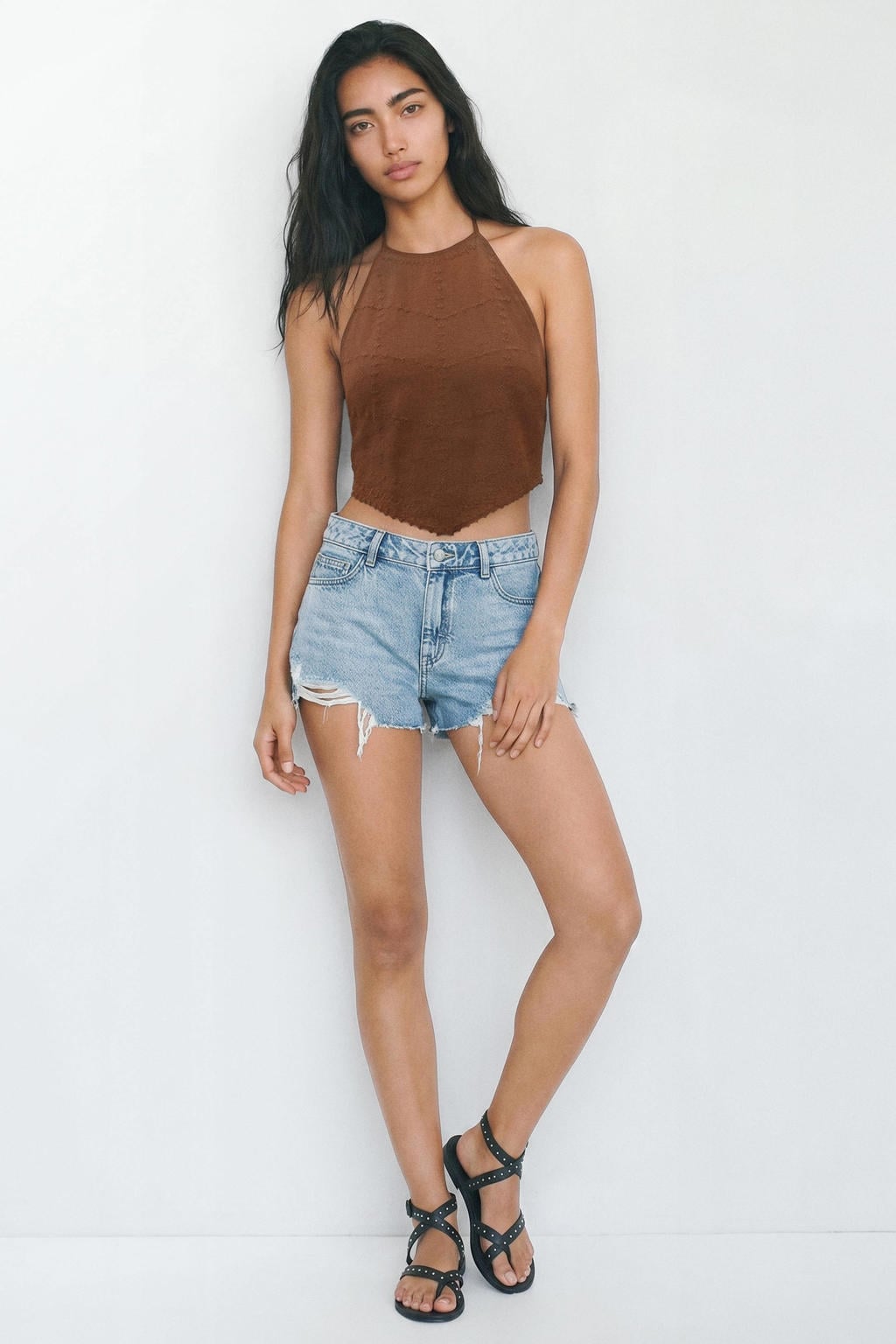 Medium blue denim meisjes MANGO TEEN short mediumblauw van denim met rits- en knoopsluiting en effen