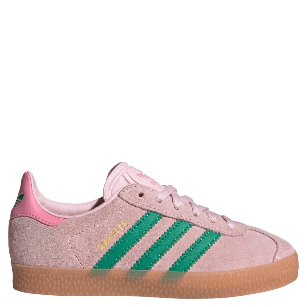 Roze en groene jongens en meisjes adidas Originals Gazelle suède sneakers - met veters