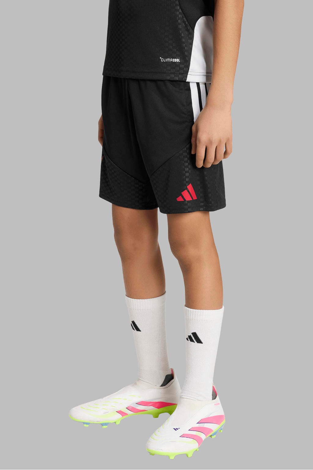 Zwart, wit en rode jongens en meisjes adidas Performance voetbalshort van polyester