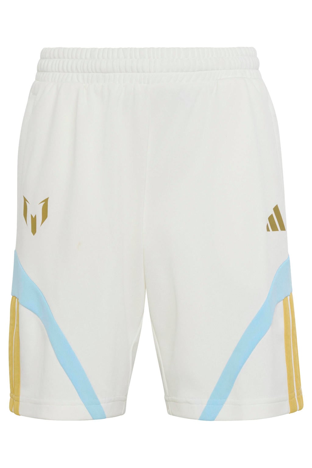 Wit, goud en lichtblauwe jongens en meisjes adidas Performance Messi Tiro voetbalshort van polyester met elastische tailleband met koord