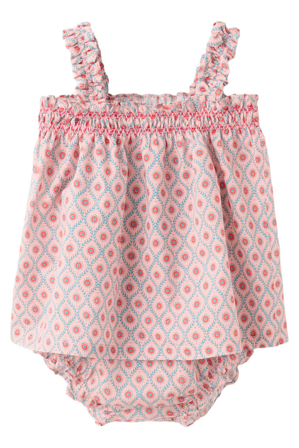 Mango Kids korte jurk met print en ruches - roze