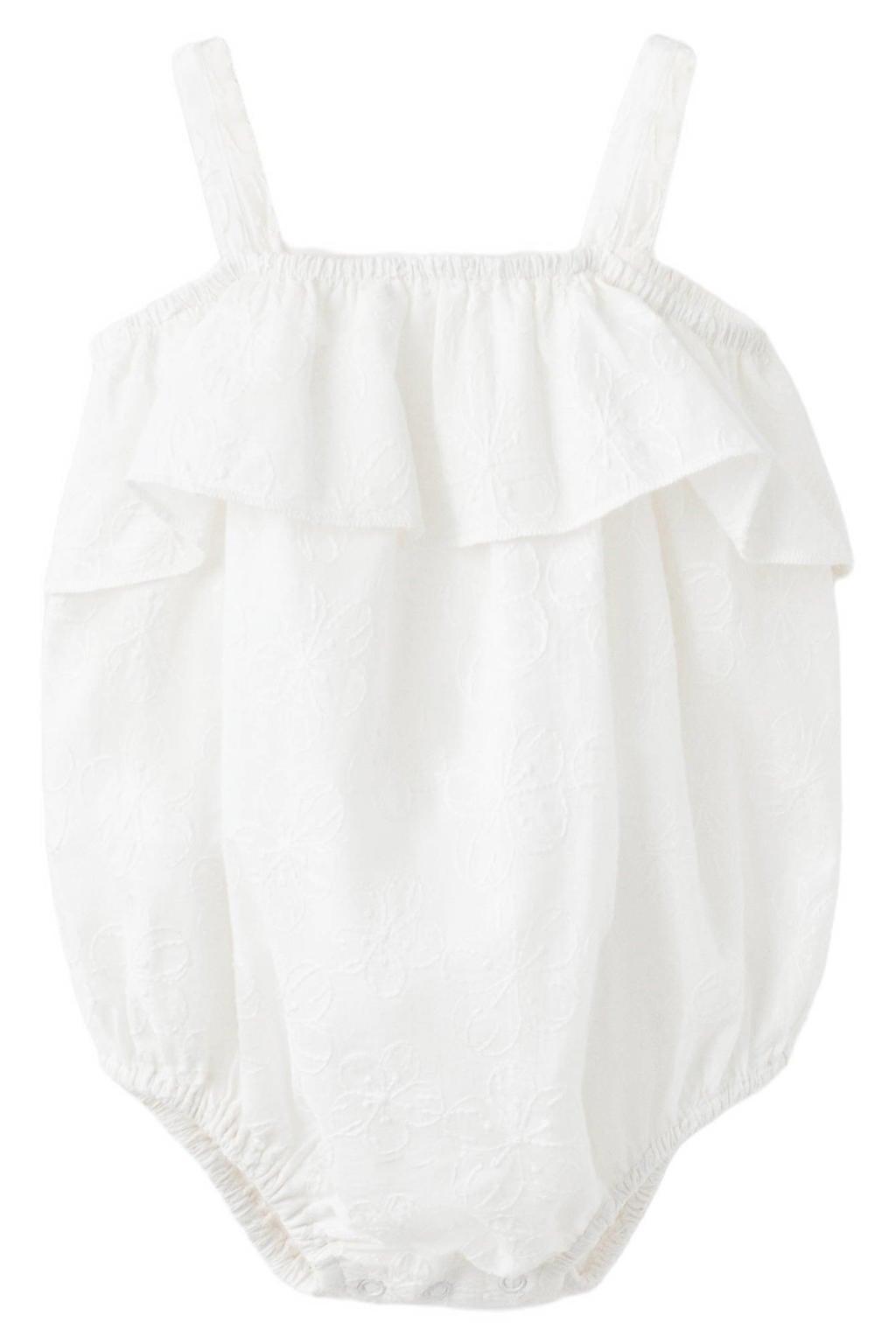 Mango Kids katoenen gebloemde romper met ruches - wit