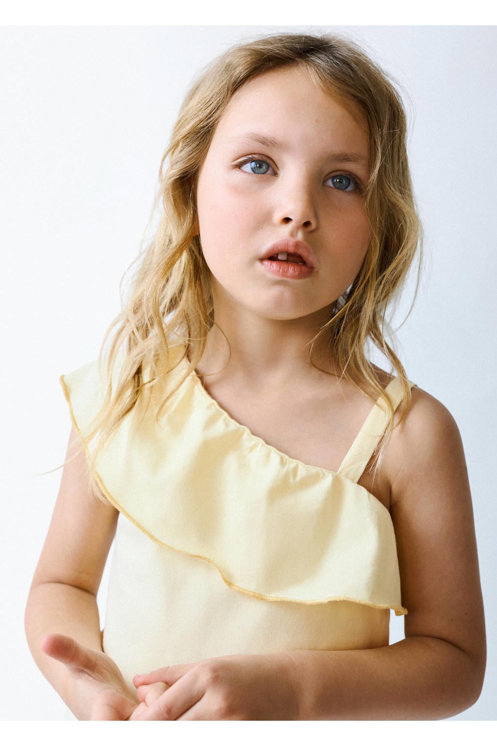 Mango Kids top met ruches - lichtgeel