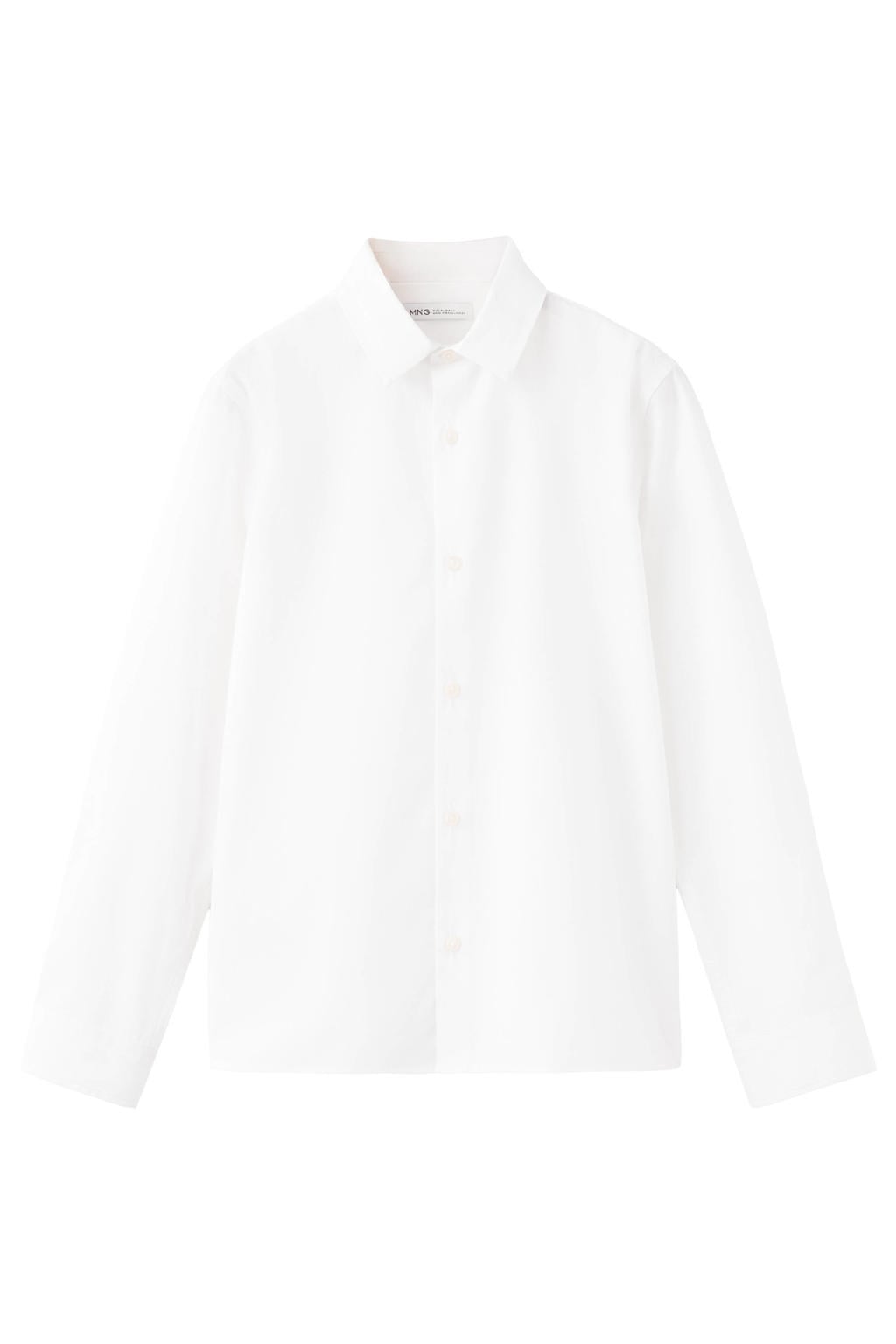 Witte jongens Mango Kids overhemd van katoen met effen, lange mouwen, klassieke kraag en knoopsluiting
