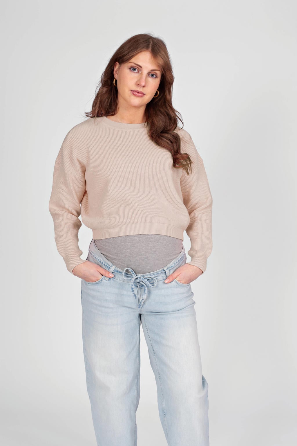 LOVE2WAIT viscose gebreide zwangerschapstrui - zand