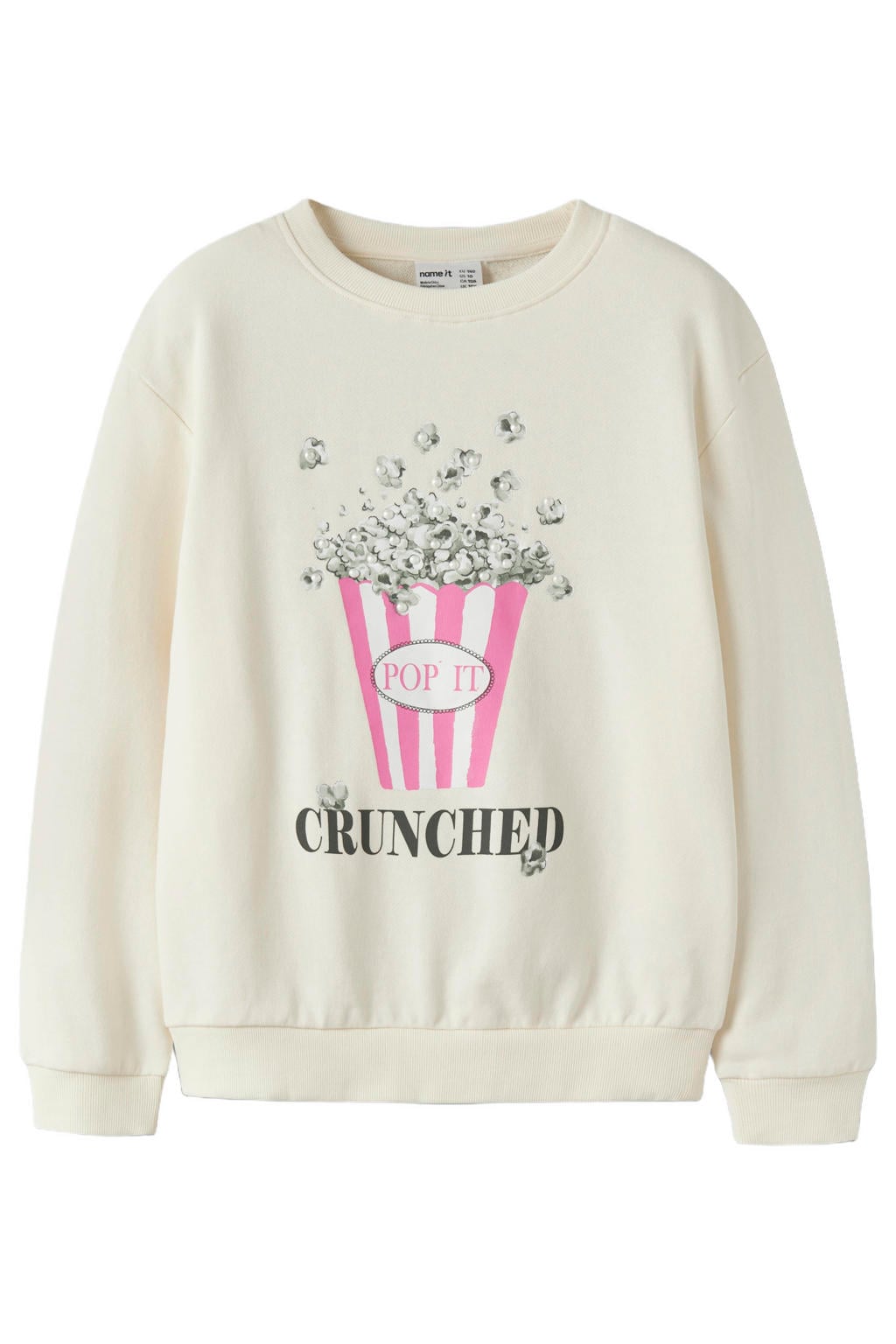 Ecru meisjes NAME IT KIDS sweater met printopdruk, lange mouwen en ronde hals