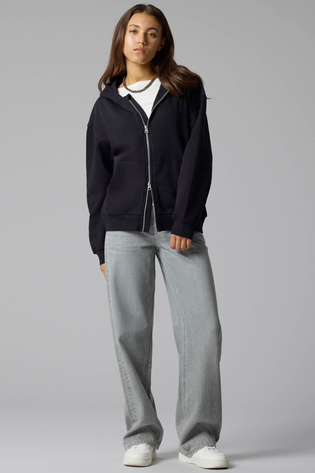 Grey denim meisjes LMTD regular fit wide leg jeans van denim met effen