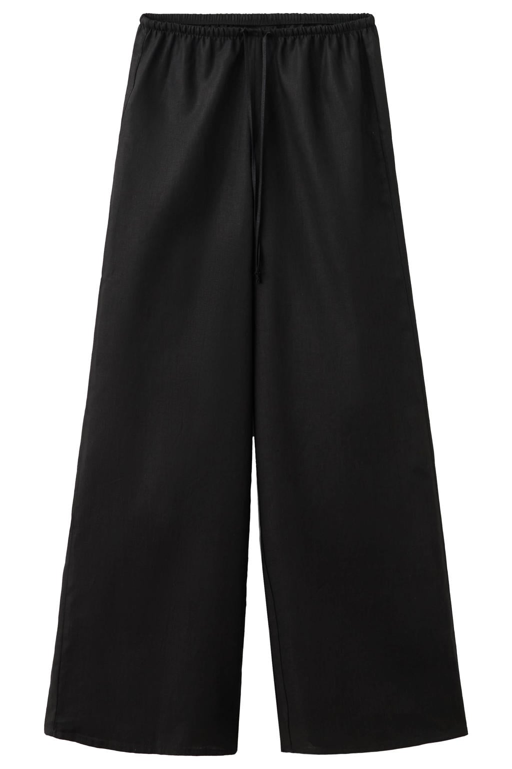 Zwarte meisjes MANGO TEEN linnen casual broek met elastische tailleband met koord en effen