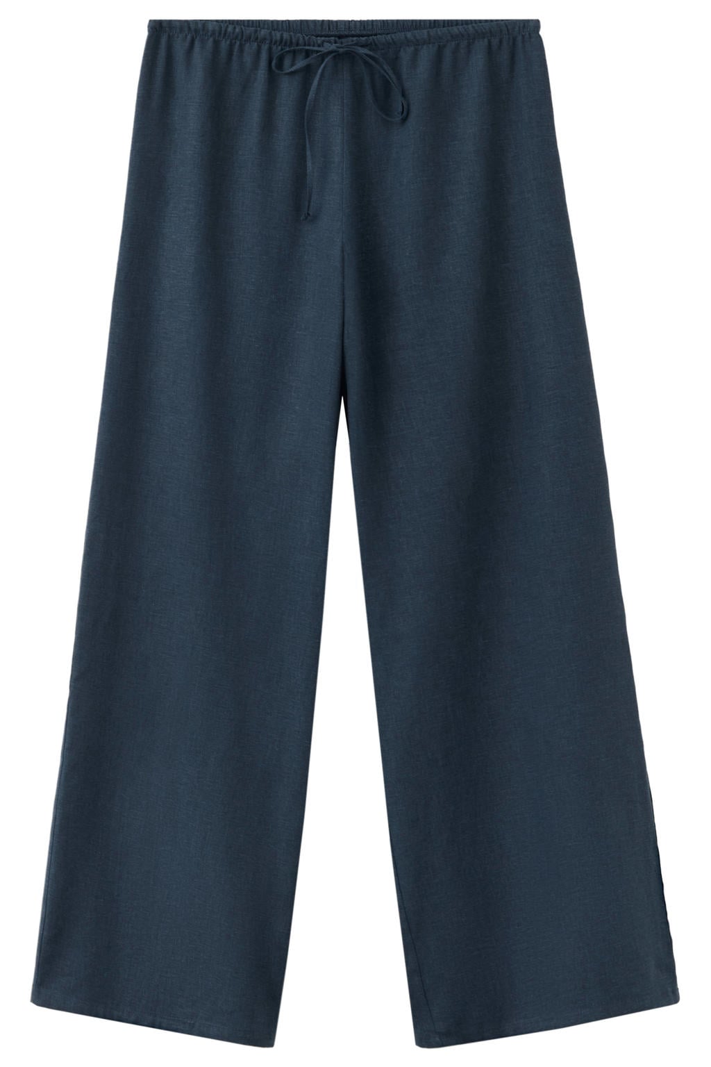 Donkerblauwe meisjes MANGO TEEN linnen casual broek met elastische tailleband met koord en effen