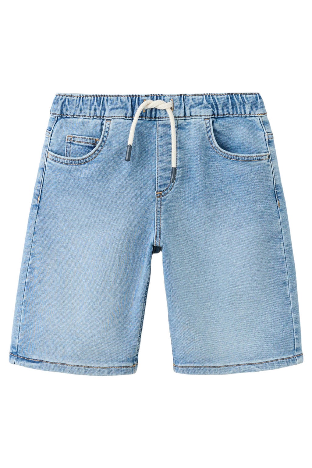 Light blue denim jongens Mango Kids short van denim met elastische tailleband met koord en effen