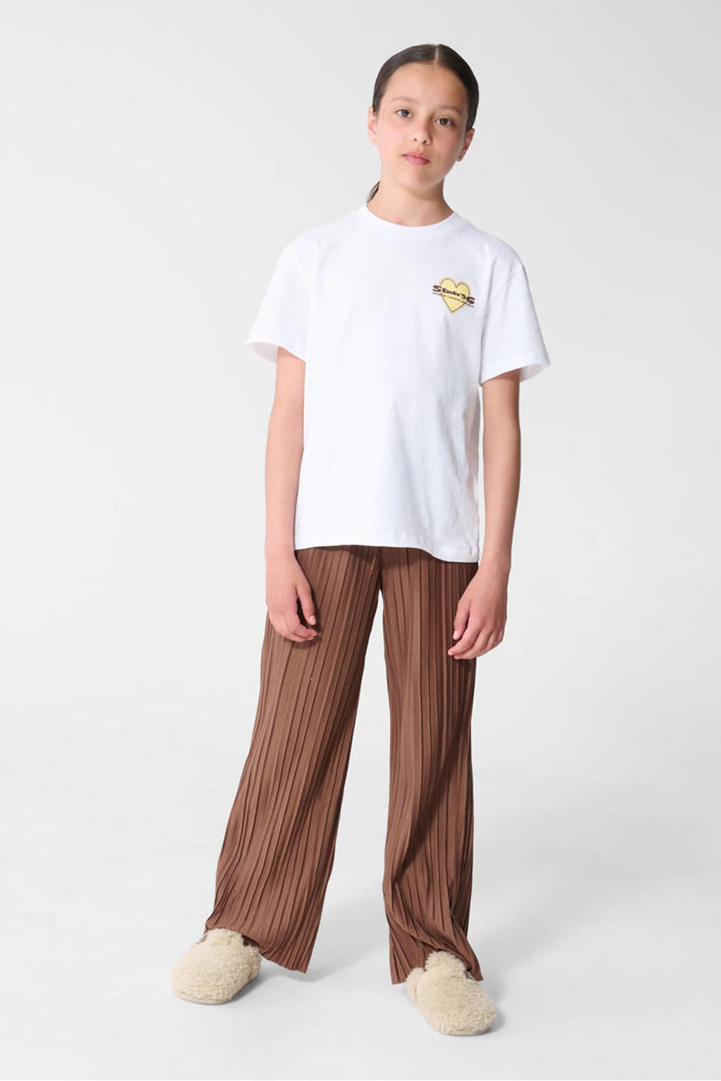 Witte meisjes Shoeby T-shirt van katoen met backprint, korte mouwen en ronde hals