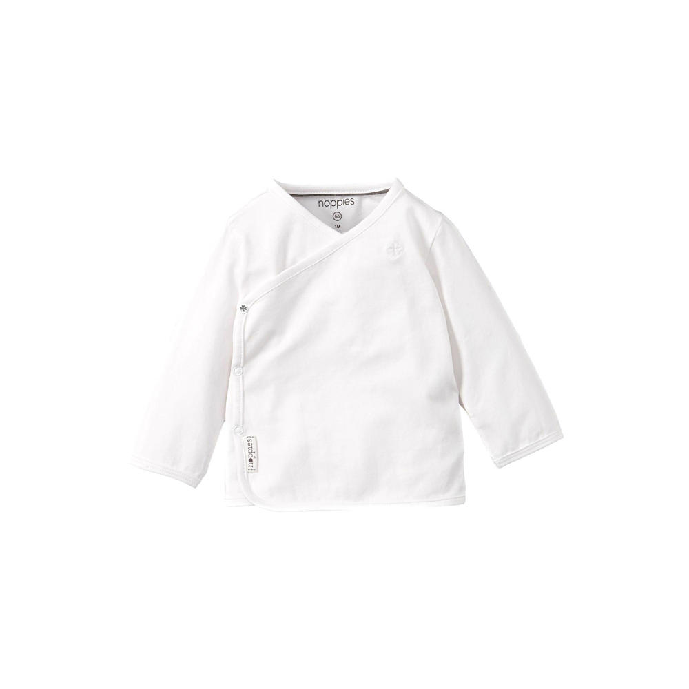 Witte jongens en meisjes Noppies baby baby longsleeve van katoen met effen, lange mouwen, V-hals en drukknoopsluiting