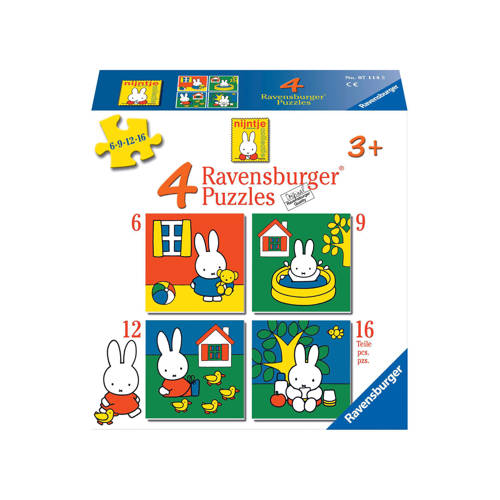Ravensburger nijntje vier nijntje puzzels - 6, 9, 12, 16 stukjes - kinderpuzzel Legpuzzel afbeelding