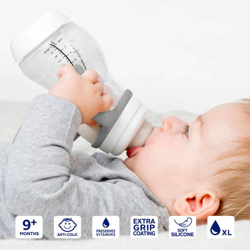 Difrax Papfles 310 ml Anti Koliek 9+ Maanden Brede Speen opening Wit