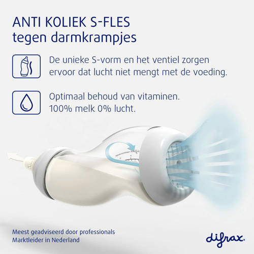 Difrax Papfles 310 ml Anti Koliek 9+ Maanden Brede Speen opening Wit