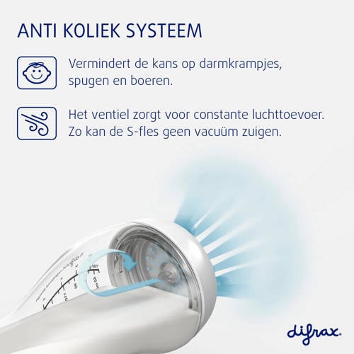 Difrax Papfles 310 ml Anti Koliek 9+ Maanden Brede Speen opening Wit