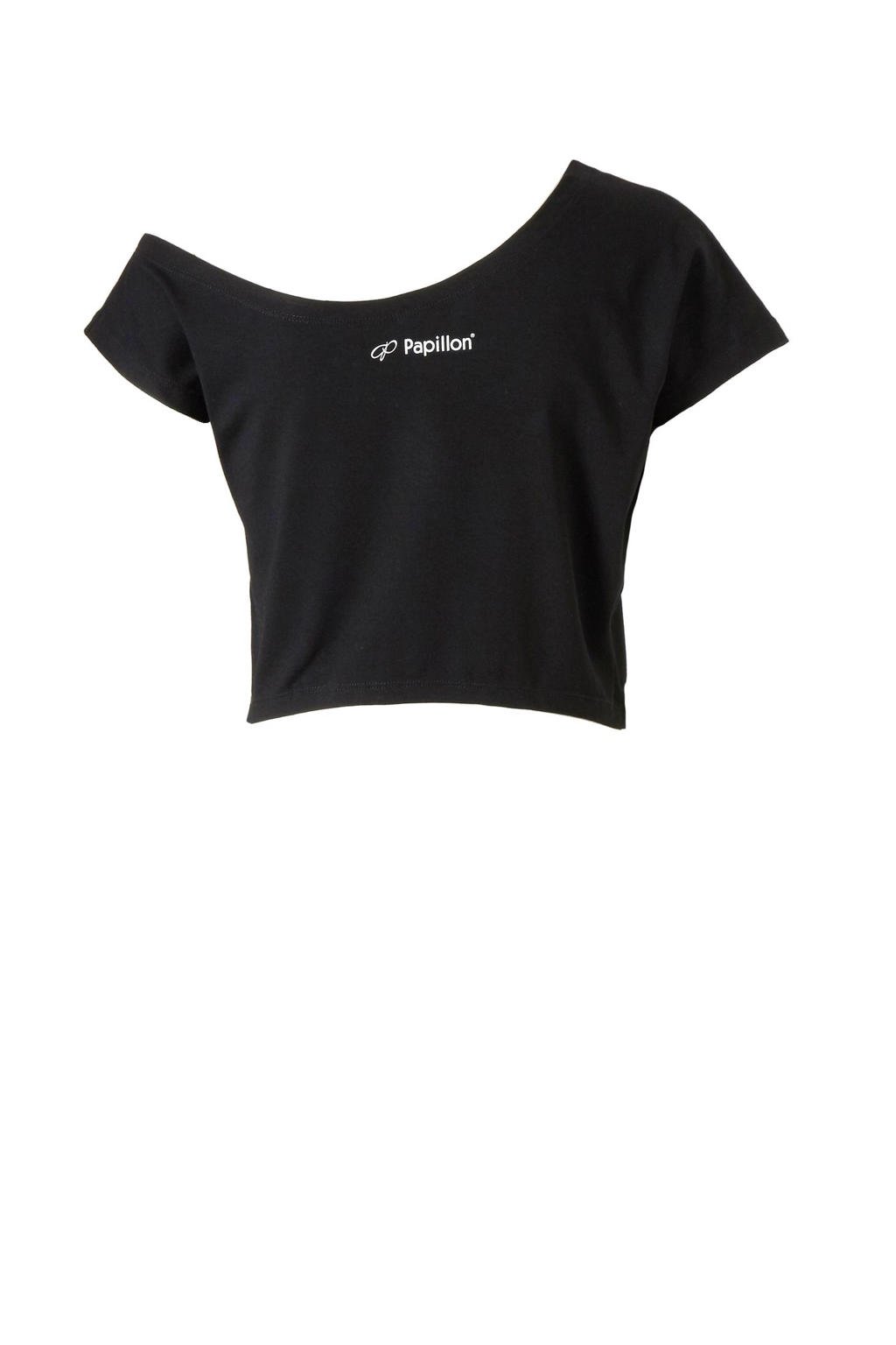 Zwarte meisjes Papillon sport T-shirt van viscose met lange mouwen en ronde hals