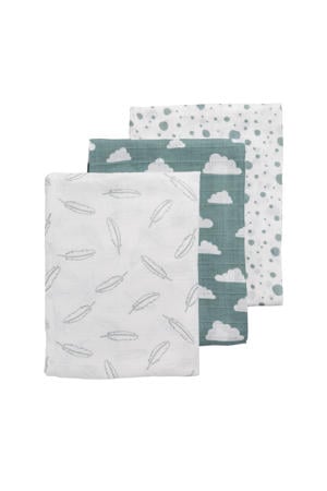 hydrofiele swaddles 120x120 cm (set van 3) jade/wit