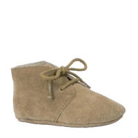 thumbnail: Taupe jongens en meisjes Mavies leren babyschoenen van 100% leer met veters en effen
