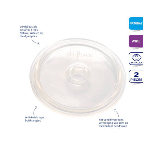 Difrax Anti Koliek Ventiel Geschikt voor S-Babyles 2 Stuks Accessoire Transparant