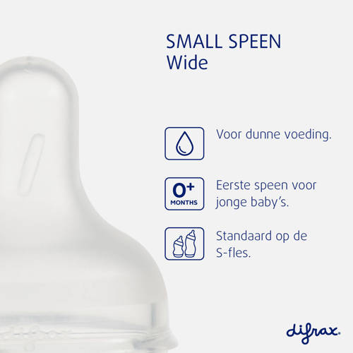Difrax Flessenspeen Wide Small 0+ Maanden 2 Stuks Voor melkvoeding Transparant