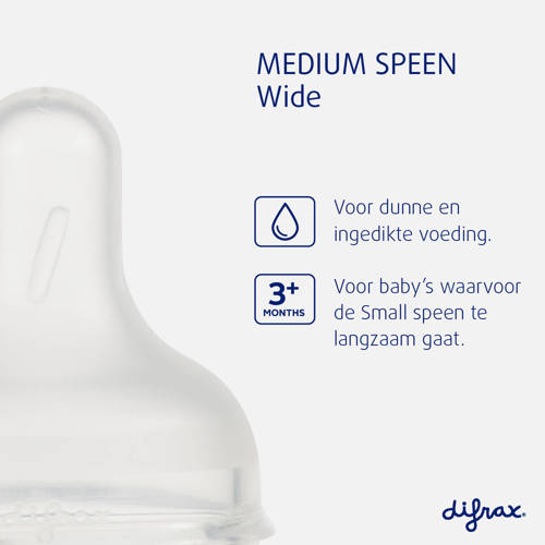 Difrax Flessenspeen Wide Medium 3+ Maanden 2 Stuks Voor melkvoeding rijstepap etc. Transparant