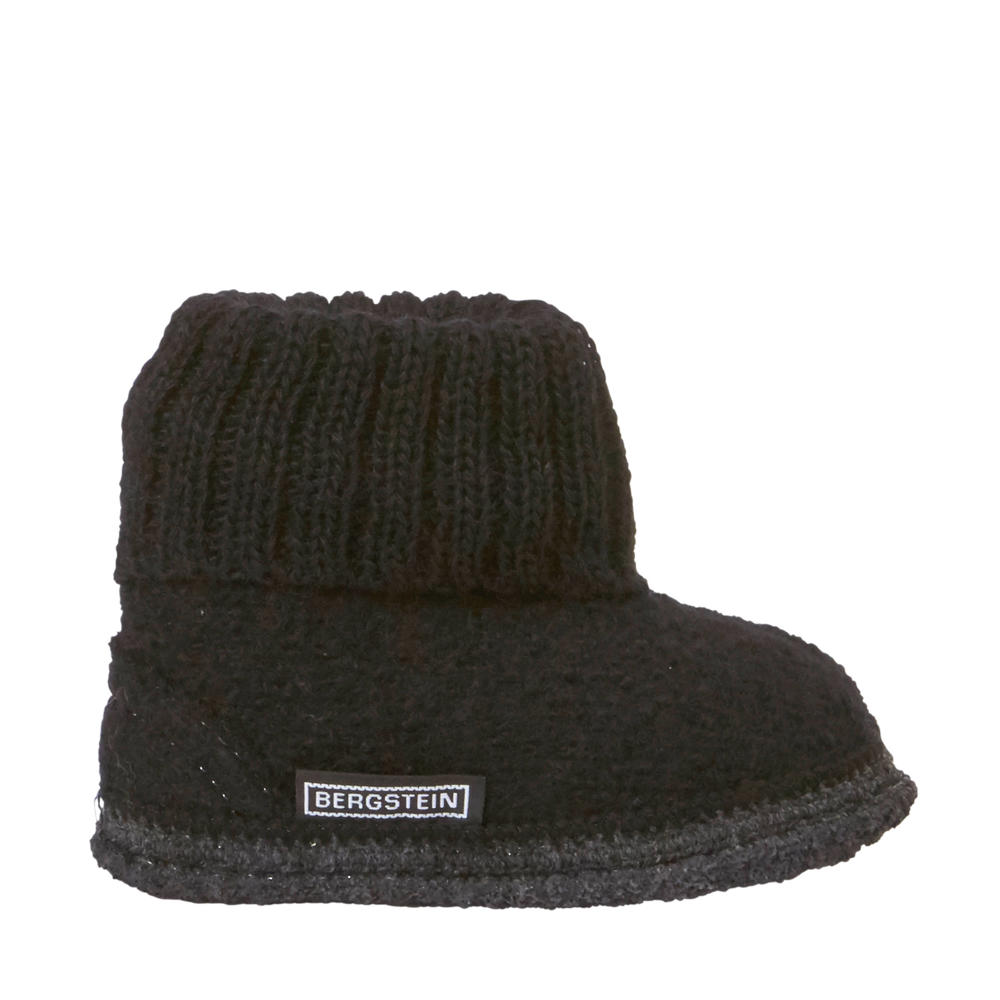 Zwart en antraciete jongens en meisjes Bergstein Cozy pantoffel van wol/latex met effen